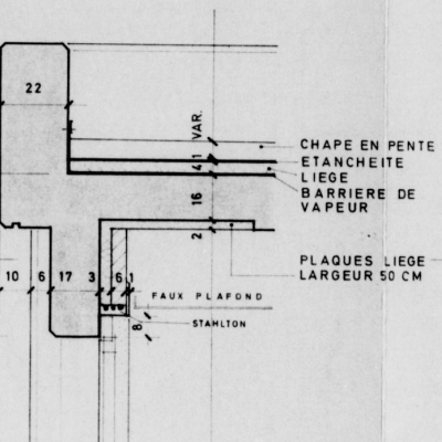 Position Teerkork ("liège") in einem Gebäude aus den 60er Jahren